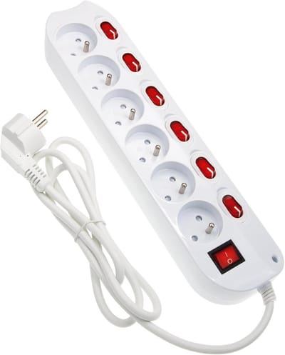 Multifunctionele 6-voudige contactdoos met onderbrekers, individueel aanpasbaar, wandmontage geschikt