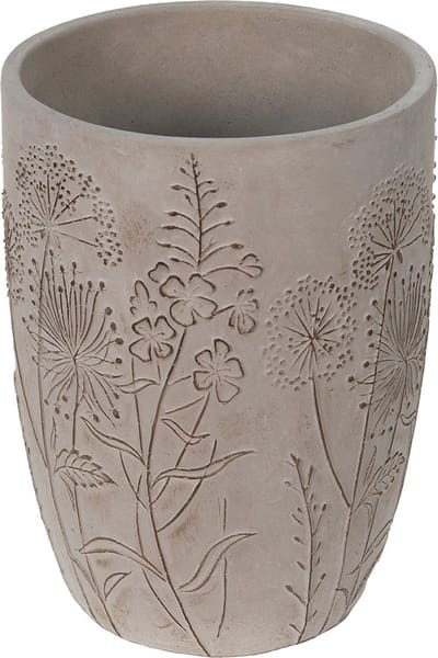 Bloempot voor Binnen – Grijs Bloemen – Rustieke Pot – Ø 18 cm – Bloemenmotief