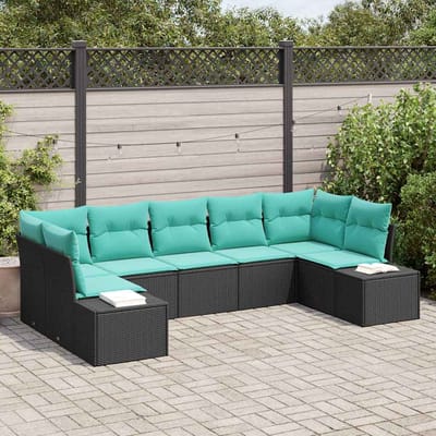 vidaXL - Tuinbank - Set - 7 - st - 7-Aantal - zitplaatsen - Zwart - en - Turkoois