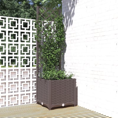 vidaXL - Plantenbak - met - latwerk - 40x40x136 - cm - polypropeen - bruin