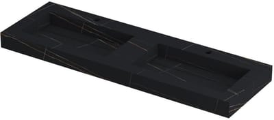 INK Pitch Wastafel Keramische Slab Bak Dubbel met Drain en Front en Side Skirts 2 Kraangaten - 1400x450x90 mm - Lauren Black Mat