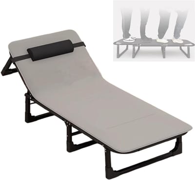 Veldbed Opvouwbaar - Ligbed Campingbed - Ontspannen Buiten - 4 Standen Verstelbaar - 190 x 75 cm - Grijs