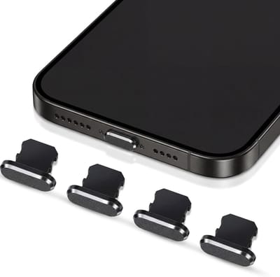 4 Stofdichte Oplaadcaps voor iPhone 11, 12, Pro, Max/X/XS/XR, 7, 8 Plus, iPad Mini/Air - Bescherming tegen Stof en Vuil (Zwart)