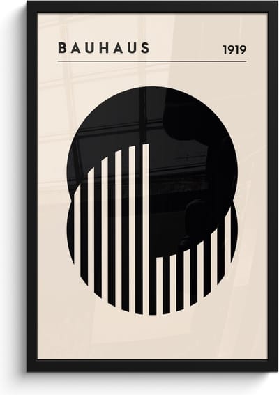 Poster in lijst - Fotolijst 40x60 cm - Posters - Bauhaus - Retro - Zwart - Wit - Abstract - Posterlijst zwart - Decoratie - Wanddecoratie woonkamer - Muurdecoratie slaapkamer