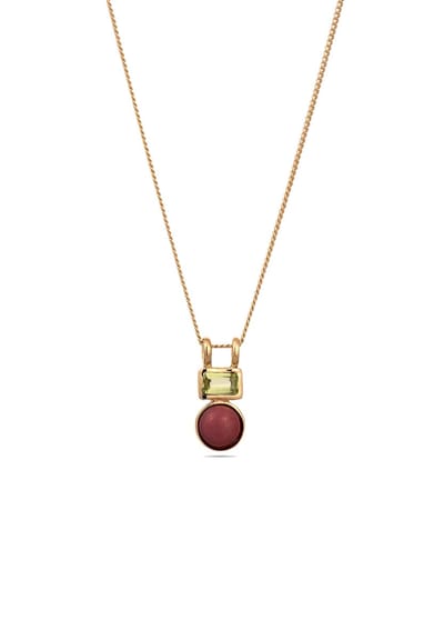 Elli PREMIUM - Halsketting - Ketting met hanger Dames Vierkant Armerketting Agaat Cabochon Rode Peridoot Baguette Geslepen Groen 925 Sterling Zilver Verguld 45 cm -