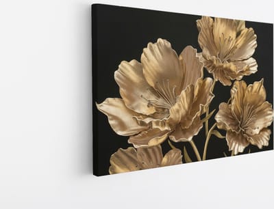 Saammp Canvas Schilderij - Bloemen - Goud - Zwart - Abstract - 30x20 - Foto op canvas - Wanddecoratie - Muurdecoratie Woonkamer - Kantoor Decoratie