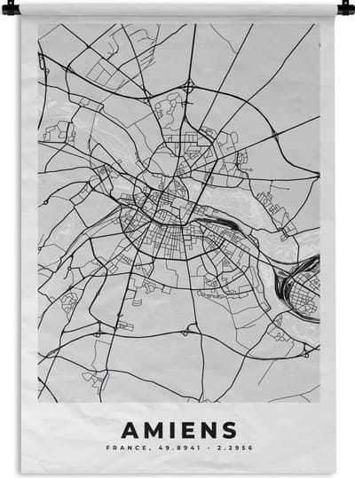 Wandkleed - Wanddoek - Frankrijk - Amiens - Stadskaart - Plattegrond - Kaart - 120x180 cm - Wandtapijt