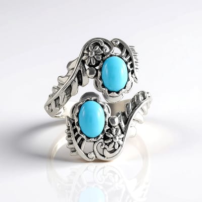 Cavill - Verstelbare Ring 925 Sterling Zilver - Sleeping Beauty Turkoois 1,13 Ct - Ovale Cabochon - Boho Bloemring - Desert Chic Sieraden