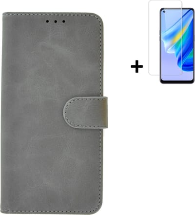MoDo hoesje Geschikt voor Oppo Find X5 Lite - Kunstleer Book Case - Grijs hoesje met screenprotector