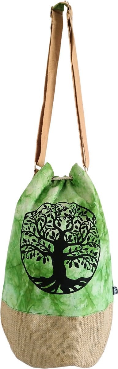 Natuurlijke Rugzak - Groen Stonewash - Levensboom - Natuurlijk Katoenen Rugtas - Schoudertas - Afmetingen 38x5x45cm