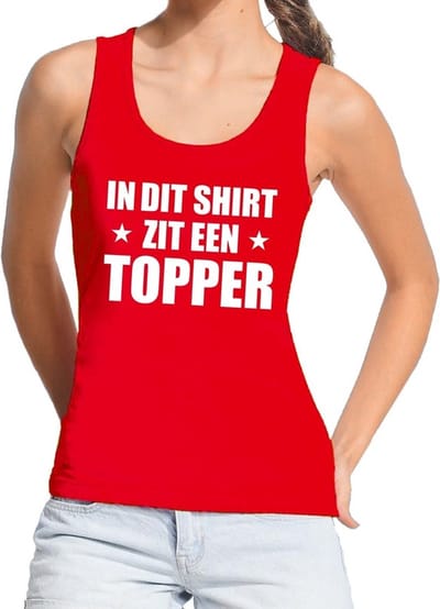 In dit shirt zit een Topper tekst tanktop/mouwloos shirt rood voor dames - dames Toppers singlet S