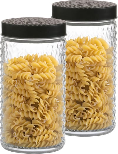 Urban Living Voorraadpot/bewaarpot Roma - 2x - 1.5L - glas - zwart - D12 x H22 cm