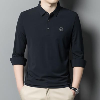 Lange Mouw Heren Lente en Herfst Revers Middenleeftijd Vader Los Poloshirt Effen Kleur Pullover Ondergoed Top 4XL