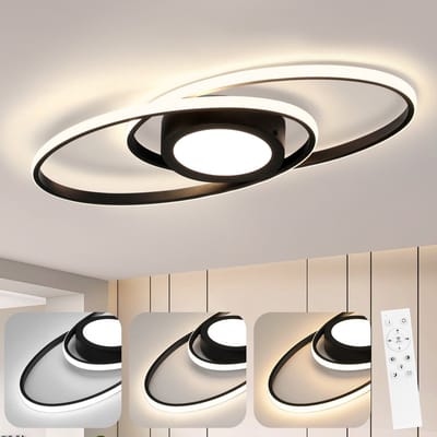 NETTLIFE Plafondlamp LED - ovaal - zwart - 2-Lichts - 3000 -6000K Dimbaar - Metaal - 48W - Moderne Slaapkamerverlichting - voor Woonkamer | Keuken | Hotel - 50cm
