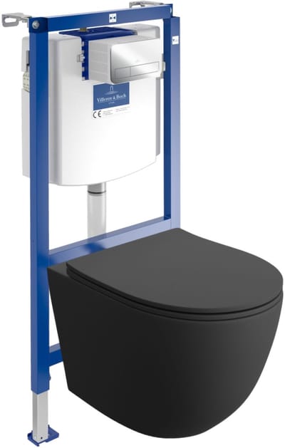 VILLEROY&BOCH H112 SINTO BLACK - Inbouwreservoir - Chromen drukplaat - Rimless wandcloset - Toilet set Zwart Mat