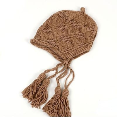 Protection d'oreille Chapeau en laine Femme Polyvalent Tricot Pompon Tresse Chapeau Automne Hiver Dames Chapeau à pompons kaki