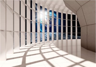 Fotobehangkoning - Behang - Vliesbehang - Fotobehang 3D Tunnel op de Maan - Lunar Passage - 150 x 105 cm