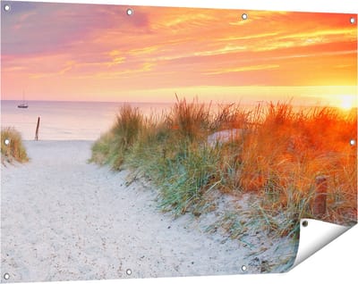 Gards Tuinposter Strand en Duinen bij Zonsondergang - 120x80 cm - Tuindoek - Tuindecoratie - Wanddecoratie buiten - Tuinschilderij