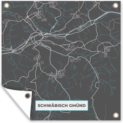 Tuin poster Blauw – Duitsland – Plattegrond – Stadskaart – Kaart – Schwäbisch Gmünd - 200x200 cm - Tuindoek