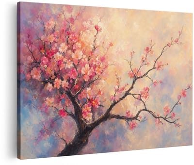 Artaza Canvas Schilderij Bloesemboom - Aquarel In Roze En Pastel - 90x60 cm - Wanddecoratie Woonkamer - Schilderijen - Muurdecoratie