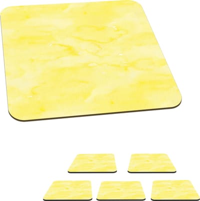 Onderzetters voor glazen - Patronen - Waterverf - Geel - Marmer - 10x10 cm - Glasonderzetters - 6 stuks