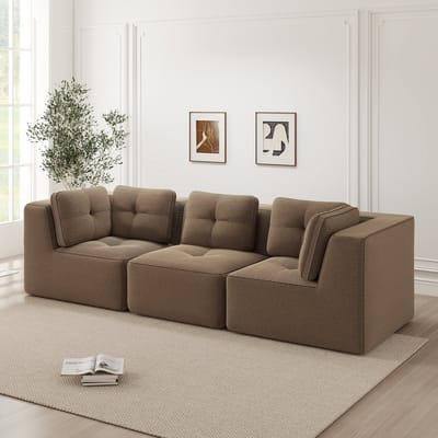 MODENUIT Hoekbank Modulaire 3-Zits - Diepe Zitting en Frameloos Ontwerp - Voor Woonkamer - Cordstof - Bruin