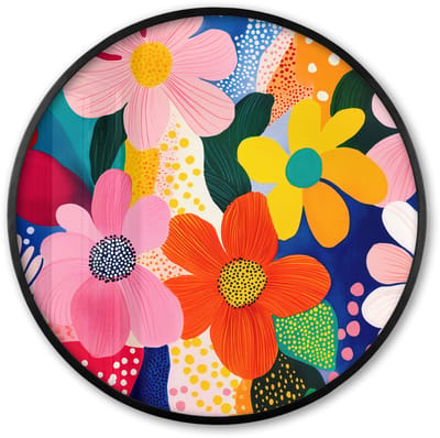 Poster in lijst Rond - Fotolijst 60x60 cm - Posters - Bloemen - Kleurrijk - Stippen - Ronde posterlijst zwart - Decoratie - Wanddecoratie woonkamer - Muurdecoratie slaapkamer