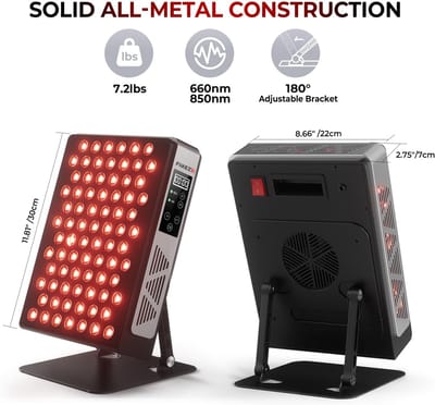 Infraroodlamp met 78 LED’s – Dual-Chip 660 nm & 850 nm Roodlichttherapie – Pijnverlichting & Energieboost – Verstelbare 180° Standaard – Inclusief Oogbeschermingsbril