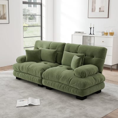 MODENUIT Hoekbank 2-Zits - Modulair Op Te Stellen Met Kussens - Voor Woonkamer En Kantoor - Chenille Groen