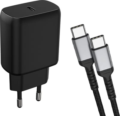 USB C Adapter - Oplader - USB C Oplader - Adapter USB C - USB C Lader - 25W - Universeel Met Kabel 1M - Zwart