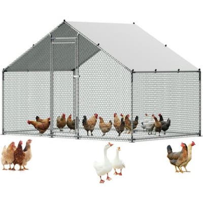 VEVOR kippenhok, 3x2x2 m inloopren met overkapping, kippenhok met torendak en veiligheidsslot, eenden- en konijnenhok, pluimveeverblijf voor achtertuin, boerderij of erf