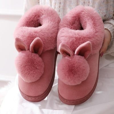 Herfst Winter Katoenen Slippers Bont Konijn Thuis Warme Dikke Bodem Indoor Katoenen Schoenen Dames Slippers Schattige Pluizige Kat Slippers 40-41 pink