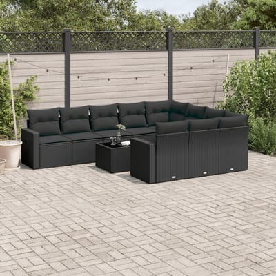 vidaXL - 11-delige - Loungeset - met - kussens - poly - rattan - zwart