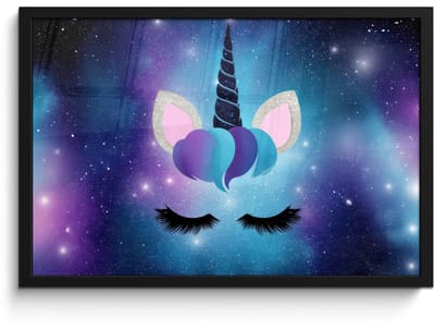 Poster in lijst - Fotolijst 60x40 cm - Posters - Eenhoorn - Sterren - Magisch - Blauw - Posterlijst zwart - Decoratie - Wanddecoratie woonkamer - Muurdecoratie slaapkamer