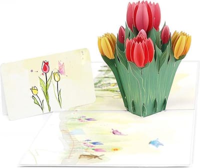 Pop up kaart - Bloemenkaart Tulp Verjaardag Felicitatie Uitnodiging pop-up wenskaart