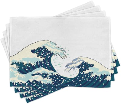 ABAKUHAUS Golven-placematten, oceaansurfen in het water, digitaaldruk op wasbaar stof, Tafeldecoratie voor de eetkamer, donkerblauw-wit