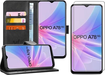 Hoesje geschikt voor Oppo A58 5G / A78 5G - Screenprotector Glas - Portemonnee Book Case Zwart