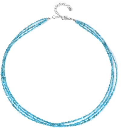Cavill - Zilveren Halsketting - 925 Sterling Zilver met Rhodium - Neon Blauwe Apatiet 36,68 ct - Verstelbare Ketting - Facet Kralen uit Brazilië