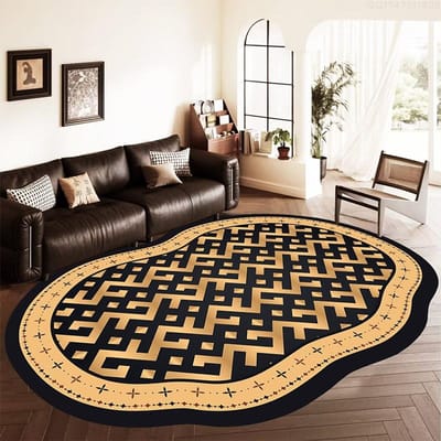 Ovaal Zwart Goud Tapijt Woonkamer Luxe Decoratie Grote Oppervlakte Kleden voor Slaapkamer Garderobe Antislip Entree Vloermat Wasbaar 60*90cm