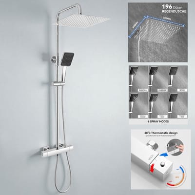Auralum max Regendouche met Thermostaatkraan - Ø 25 cm - Chroom Doucheset - Regendoucheset - 6 standen Handdouche - met 38°C Thermostatische Mengkraan - Waterbesparend