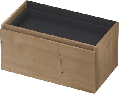 INK - Onderkast 1L met Binnenlade Greeploos Houten Keerlijst Fineer Zonder Sifonuitsparing in Binnenlade - 800x450x400 Mm - Ash Grey Fineer