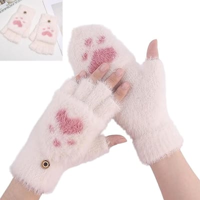 Vrouwelijke Vingerloze Handschoenen voor de Winter, Warme Pluche Halfvinger Mittens met Flap, Ideaal voor Koude Dagen en Buitenactiviteiten