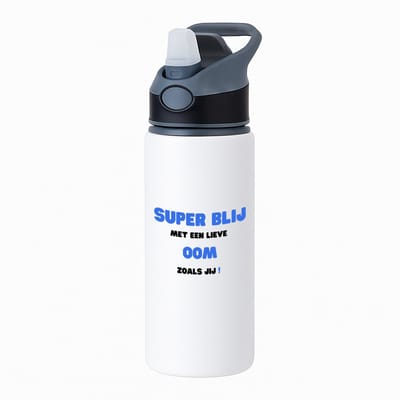 Hacebo® - super blij met een lieve oom zoals jij waterfles met rietje zwart - Oom - de liefste oom - verjaardag - cadeautje voor oom - oom artikelen - kado - geschenk - water fles - 650ML