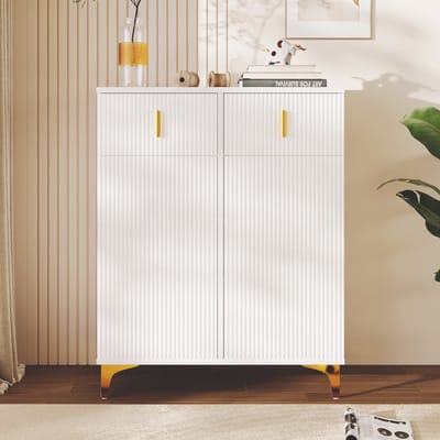 REDOM Dressoir 83 L x101 H x 35B(cm) van spaanplaat, wit, met lades en deuren, push-to-open ontwerp