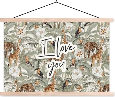 Posterhanger incl. Poster 90x60 cm - Schoolplaat - I love you - BFF - Vriendin - Vriend - Quotes - Spreuken - Textielposter - Blanke latten