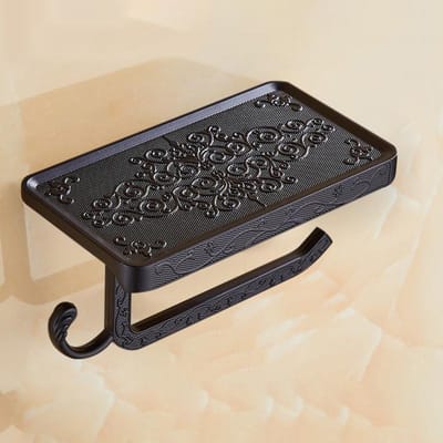 Badkamerplanken Antiek Brons Gesneden Toiletrolhouder met Telefoonplank Wandmontage Badkamerrolhouder E654
