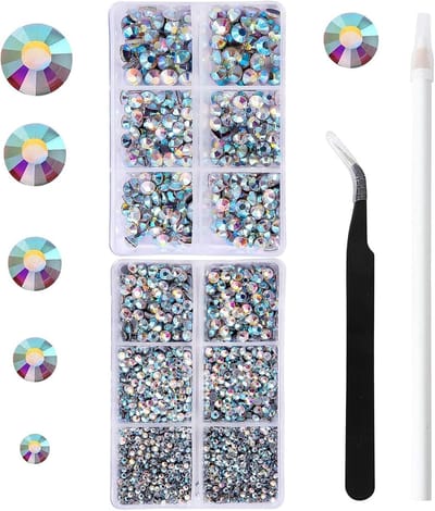 6616 stuks zelfklevende transparante strass-steentjes/kristaldiamanten, strass-steentjes voor nail art, 5 maten platte ronde kristallen strass-steentjes met pincet en strass-pennetje, voor kleding, shirts, gezicht en knutselwerkjes| Cyslmuk®