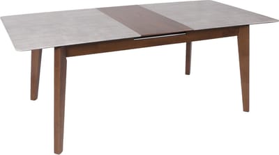 Eetkamertafel MCW-M57, eettafel, massief hout laminaat melamine 160-200x90cm, uitschuifbaar marmer/steen look, lichtgekleurde poten