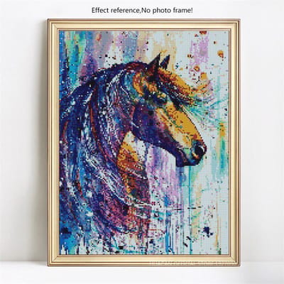 Diamantschilderij Diermozaïek 5D DIY Volledige ronde diamantborduurwerk Kleurrijke paardenfoto 20X30CM blue