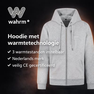 Wahrm Verwarmde Hoodie met Rits Dames en Heren – Infrarood Verwarmde Kleding – 3 Warmtestanden – Incl. 10.000 mAh Powerbank – Oplaadbaar en Wasbaar – Grijs Melange